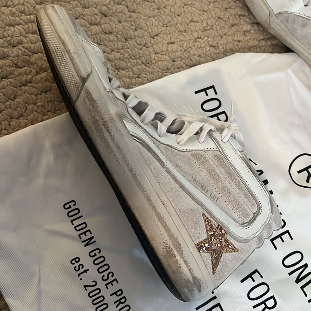 Golden Goose White Suede & Leather High-Top Sneakers with Gold Star - Picture 9 of 10